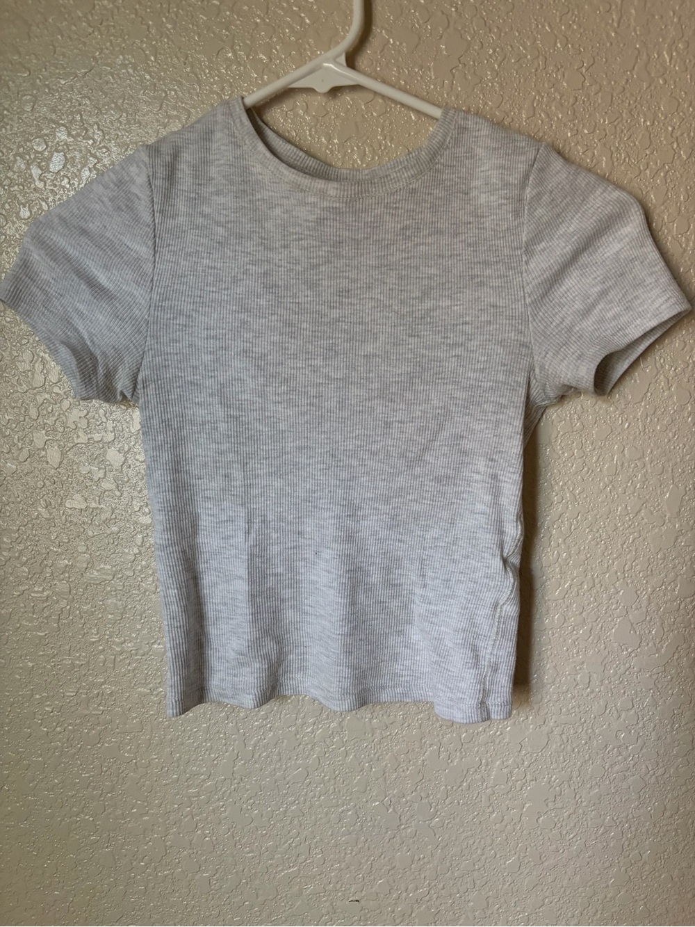 H&M Classic Short-Sleeve Ribbed Tee - Light Gray